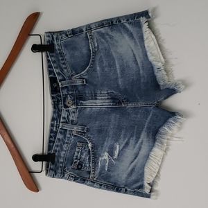 Adriano Goldschmied The Sadie high rise denim shorts fringed hem